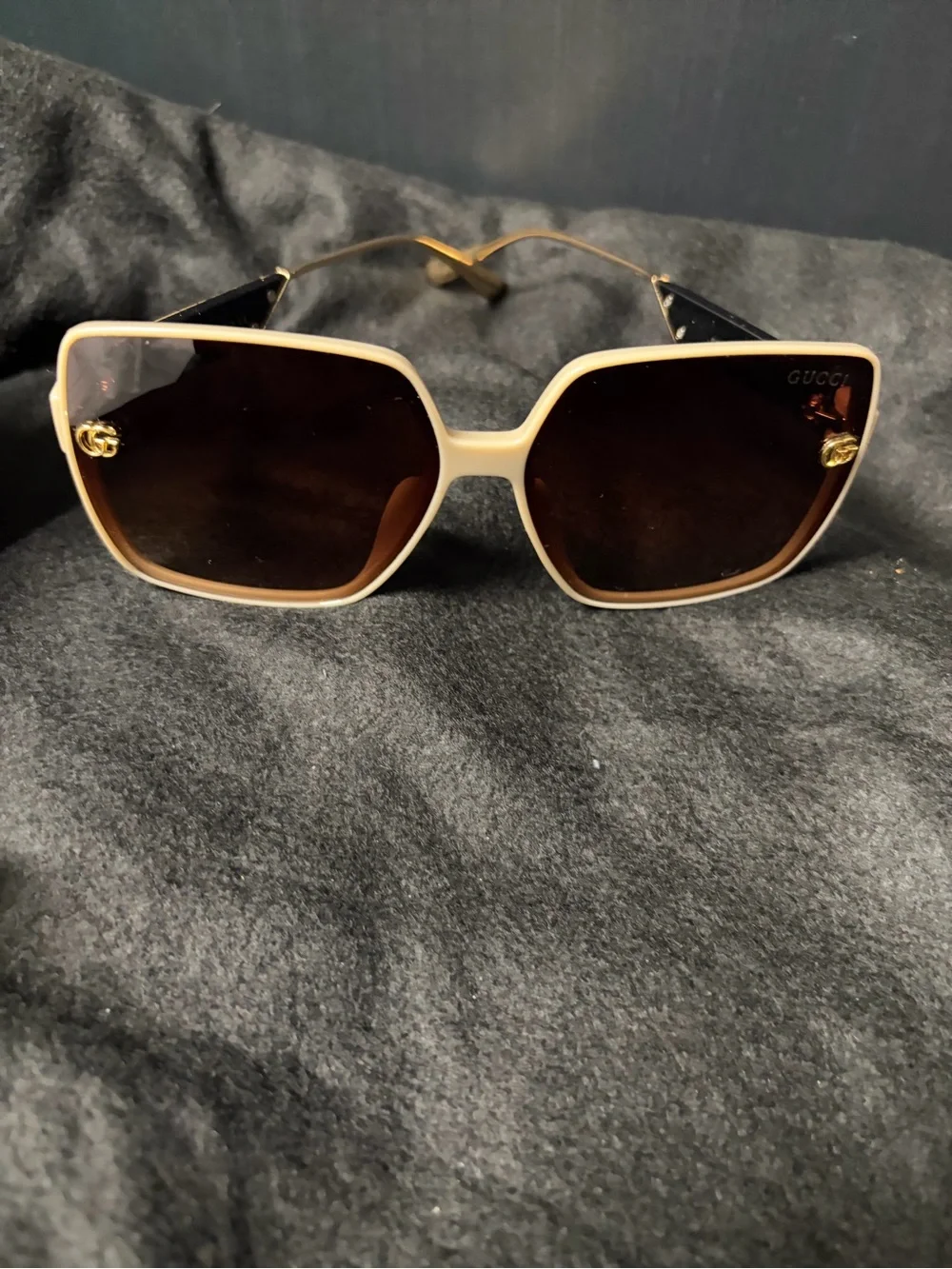 Source Unknown Beige Frame Brown Lens Oversized Square Sunglasses